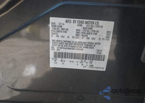 2016 Ford Edge Se z USA, uszkodzony, nr VIN 2FMPK4G96GBC20249